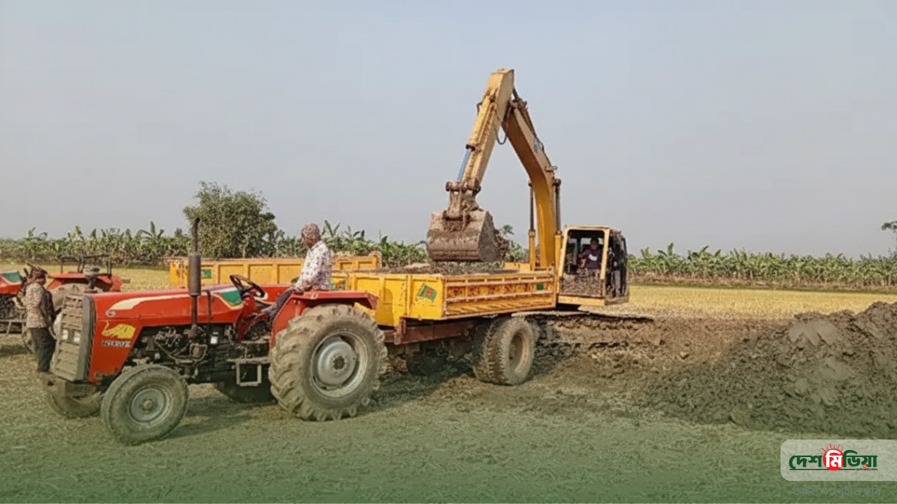 দিন-রাত চলছে ‘ভেকু’, ট্রাক্টরের দাপটে অতিষ্ঠ জনজীবন: ঈশ্বরদীতে আবাদি জমির বুক চিরে চলছে মাটির কারবার